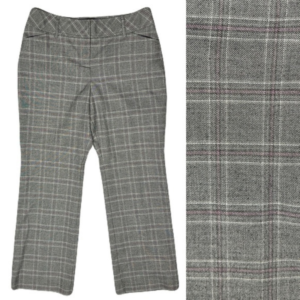 LOFT Women's 6P Gray Purple Plaid Straight Leg Pants Career Office Work Dressy